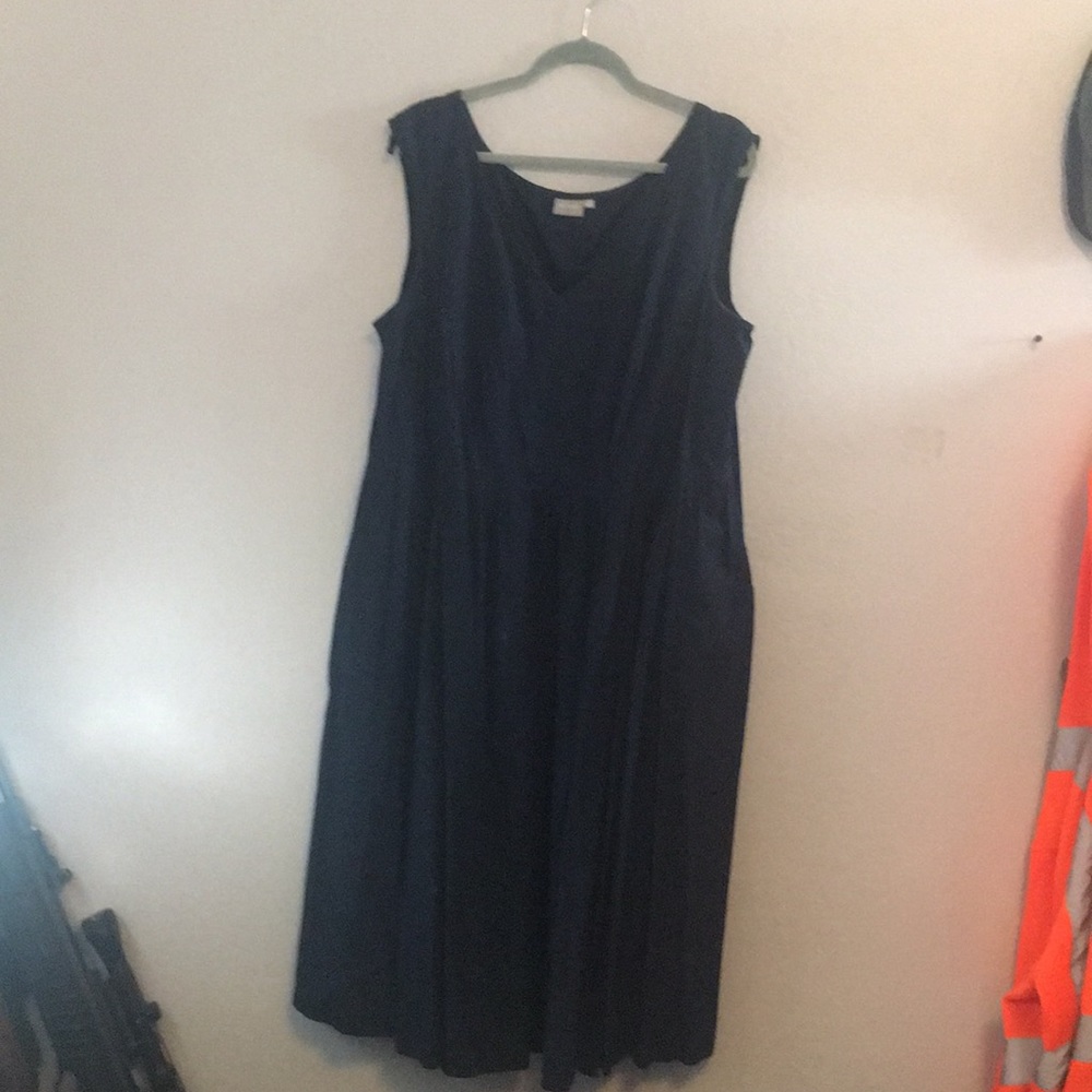 Navy Blue Poplin Fit and Flare Dress